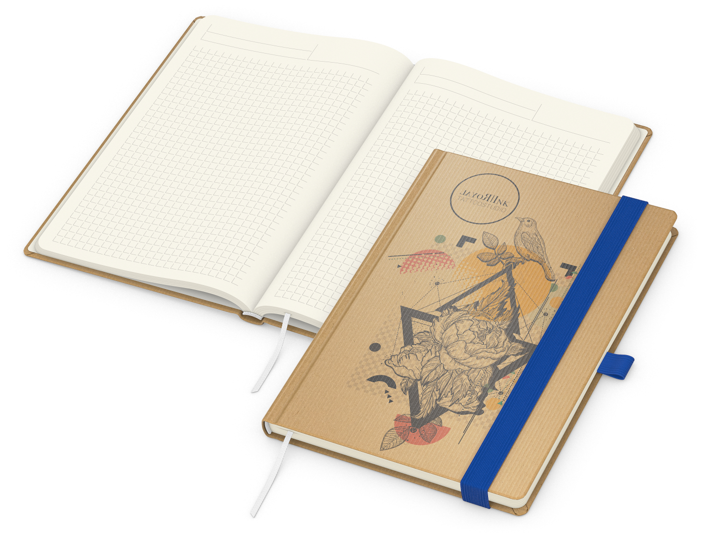 Notizbuch Match-Book, A5, Creme, Winkelkaro, braun-individuell, mittelblau