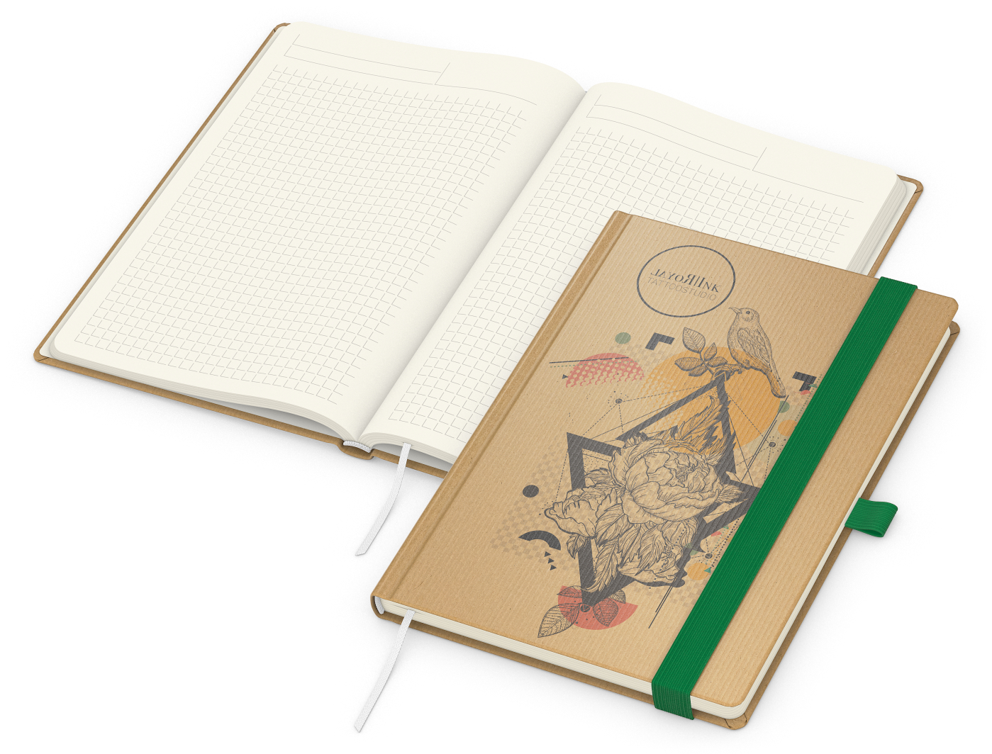 Notizbuch Match-Book, A5, Creme, Winkelkaro, braun-individuell, grün