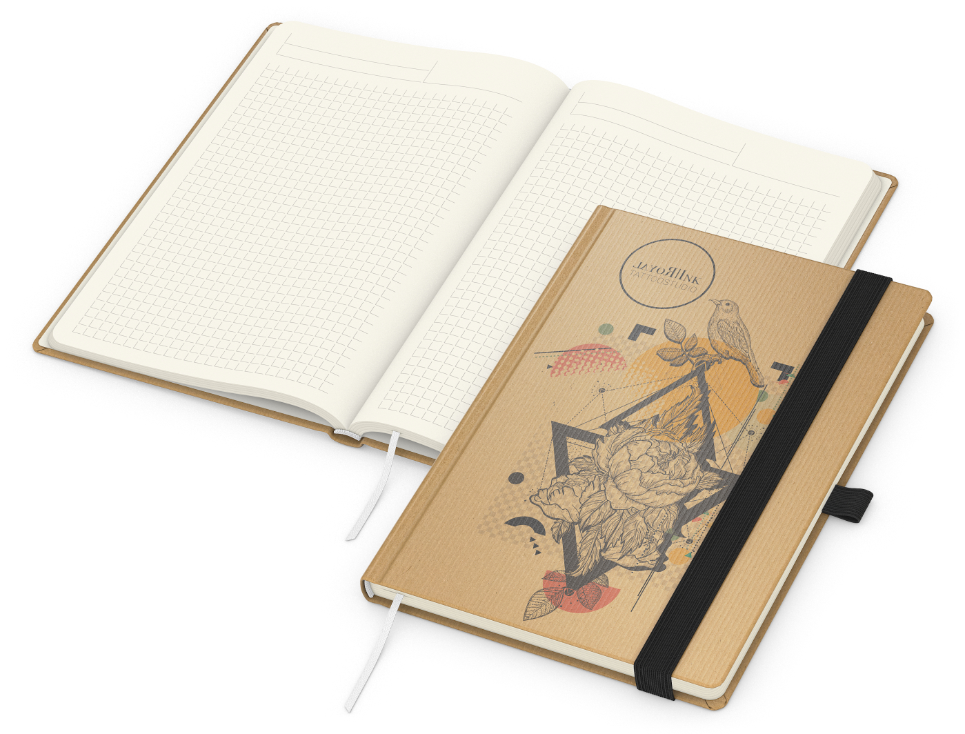 Notizbuch Match-Book, A5, Creme, Winkelkaro, braun-individuell, schwarz