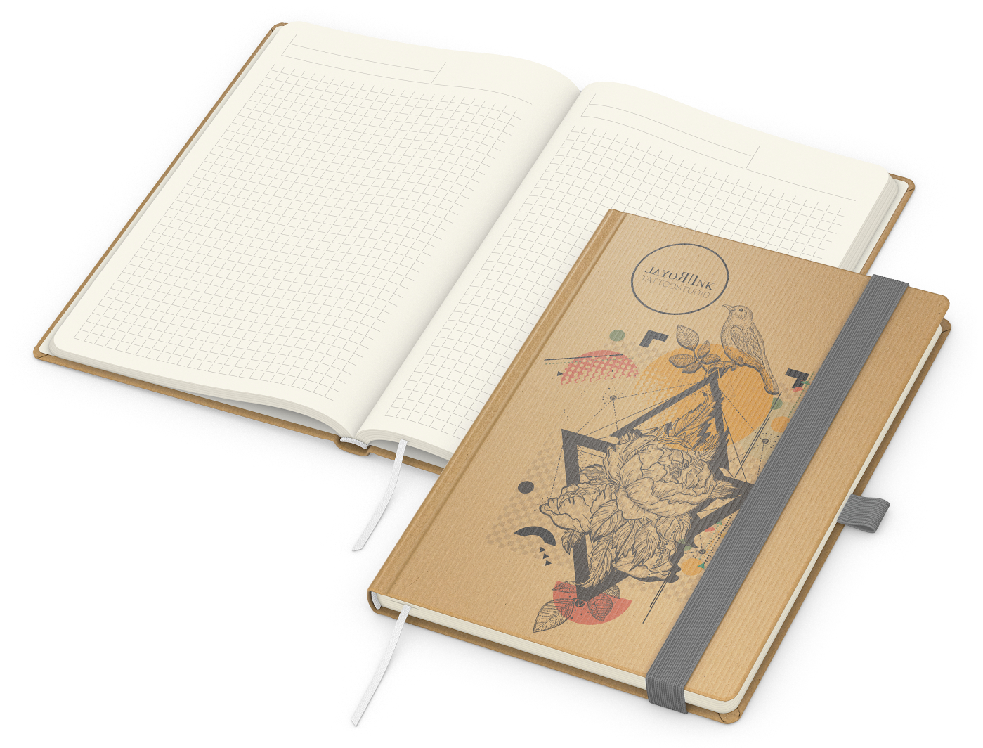Notizbuch Match-Book, A5, Creme, Winkelkaro, braun-individuell, silbergrau