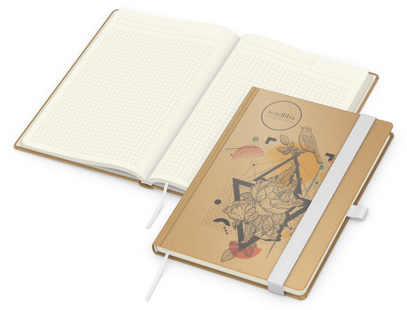 Notizbuch Match-Book, A5, Creme, Winkelkaro, braun-individuell, weiß