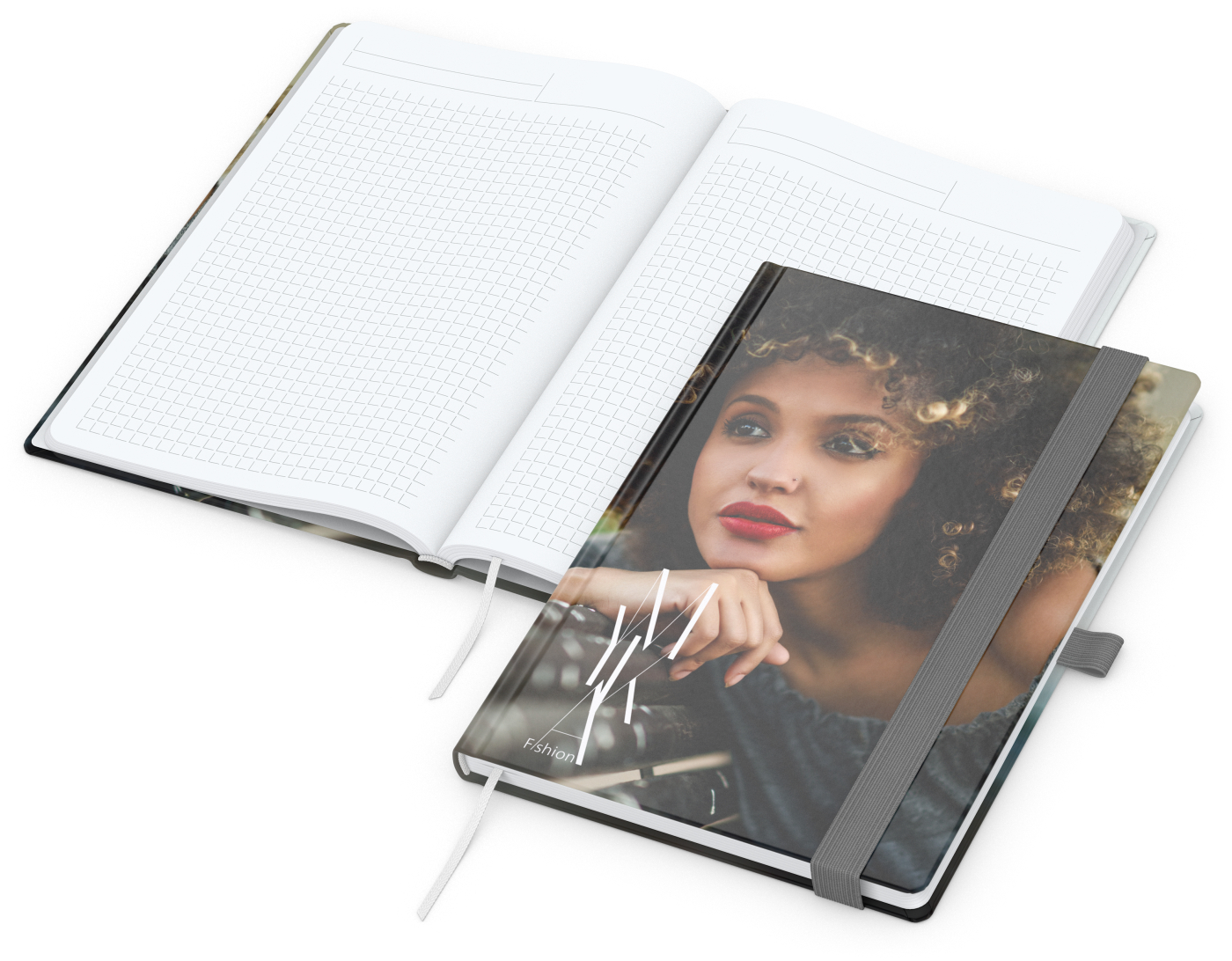 Notizbuch Match-Book, A5, White, Winkelkaro, glänzend, silbergrau