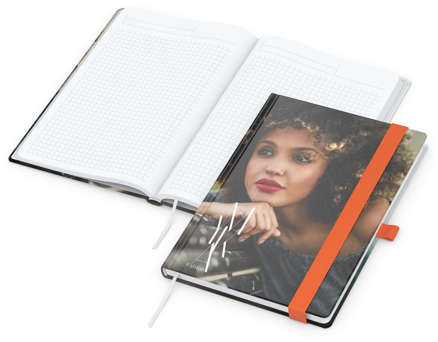 Notizbuch Match-Book, A5, White, Winkelkaro, matt, orange