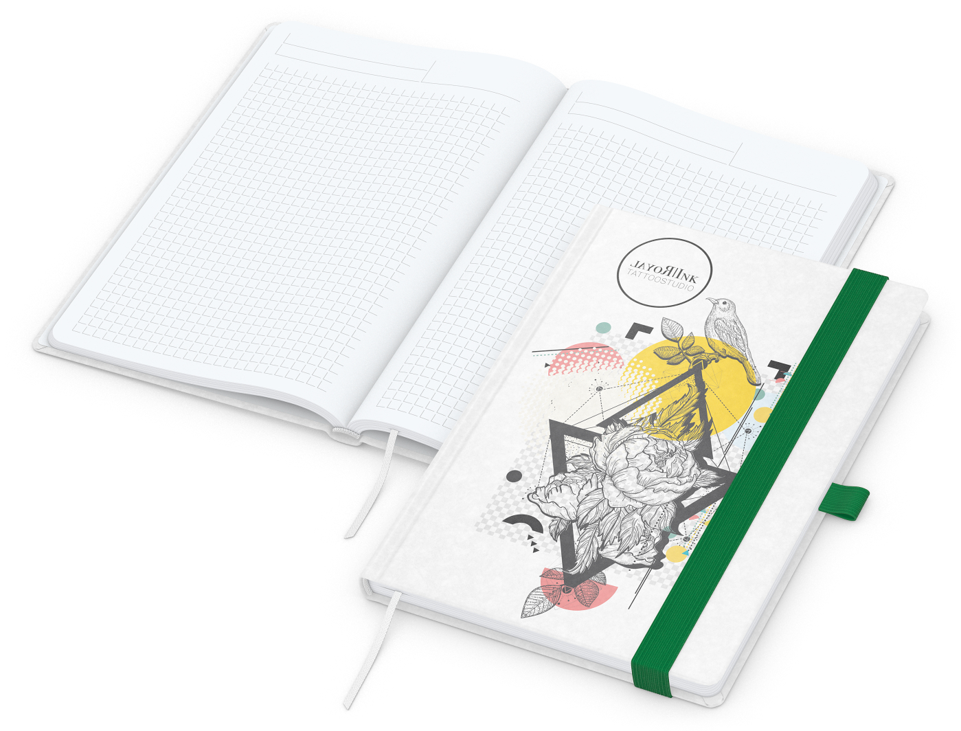 Notizbuch Match-Book, A5, White, Winkelkaro, weiß-individuell, grün