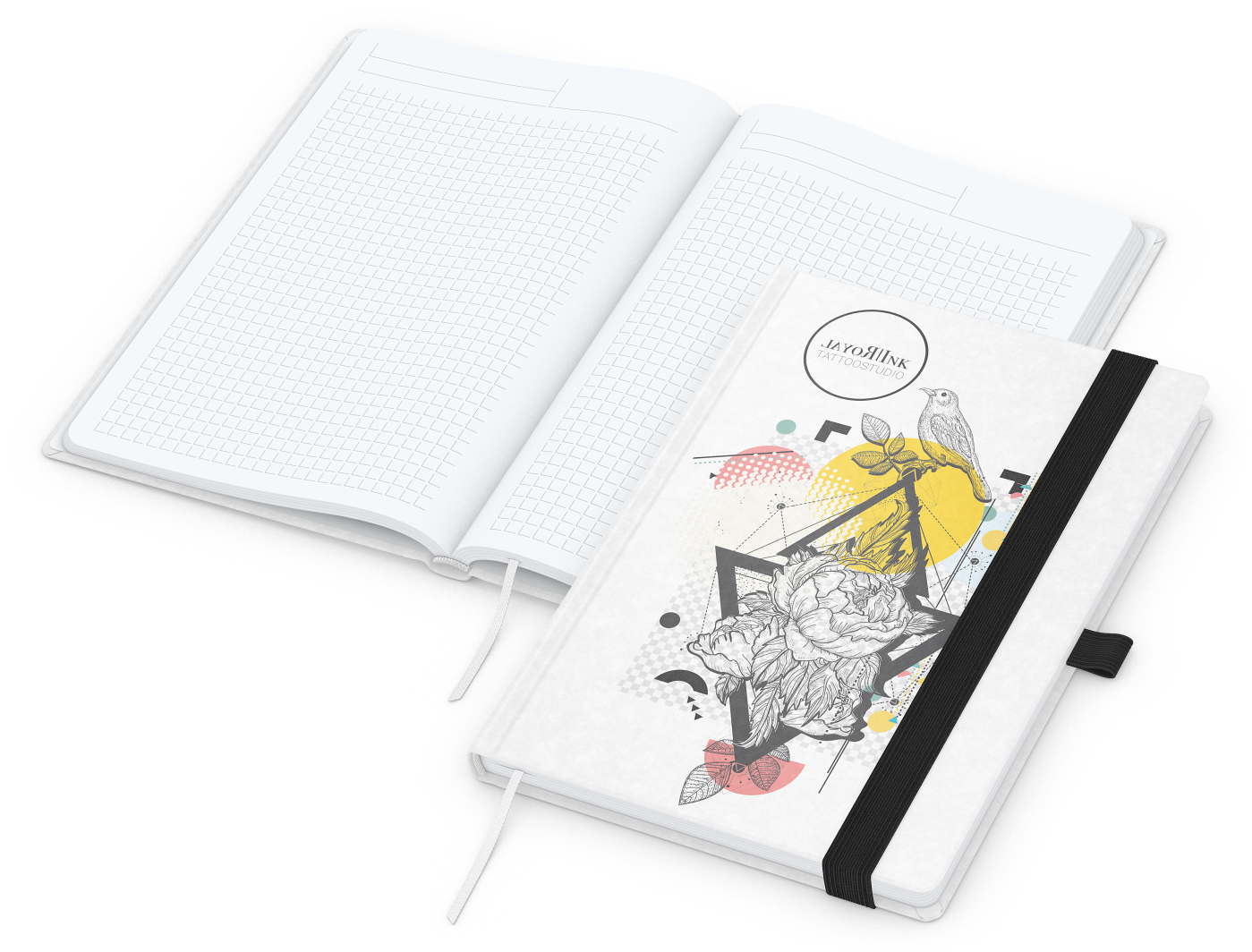 Notizbuch Match-Book, A5, White, Winkelkaro, weiß-individuell, schwarz