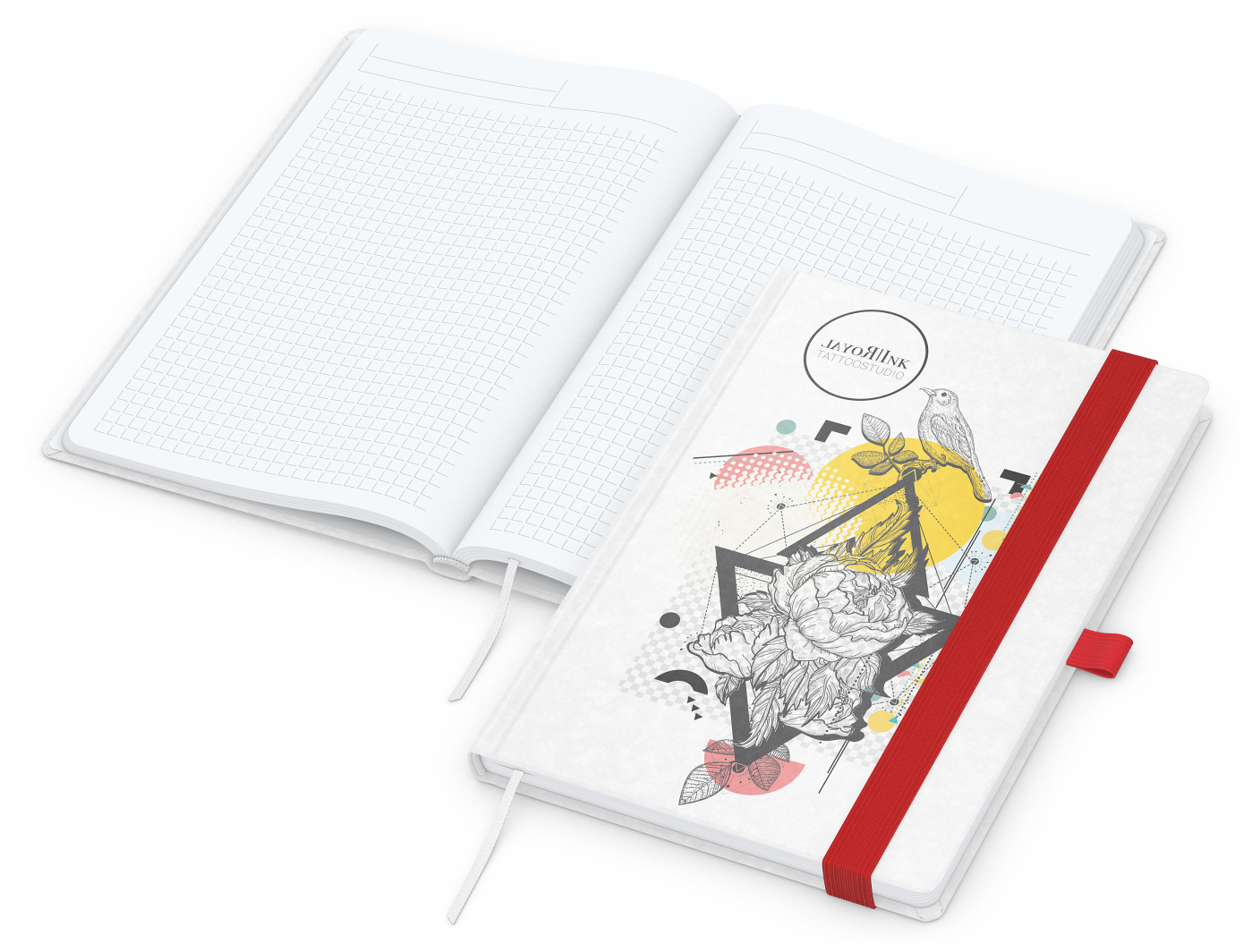 Notizbuch Match-Book, A5, White, Winkelkaro, weiß-individuell, rot