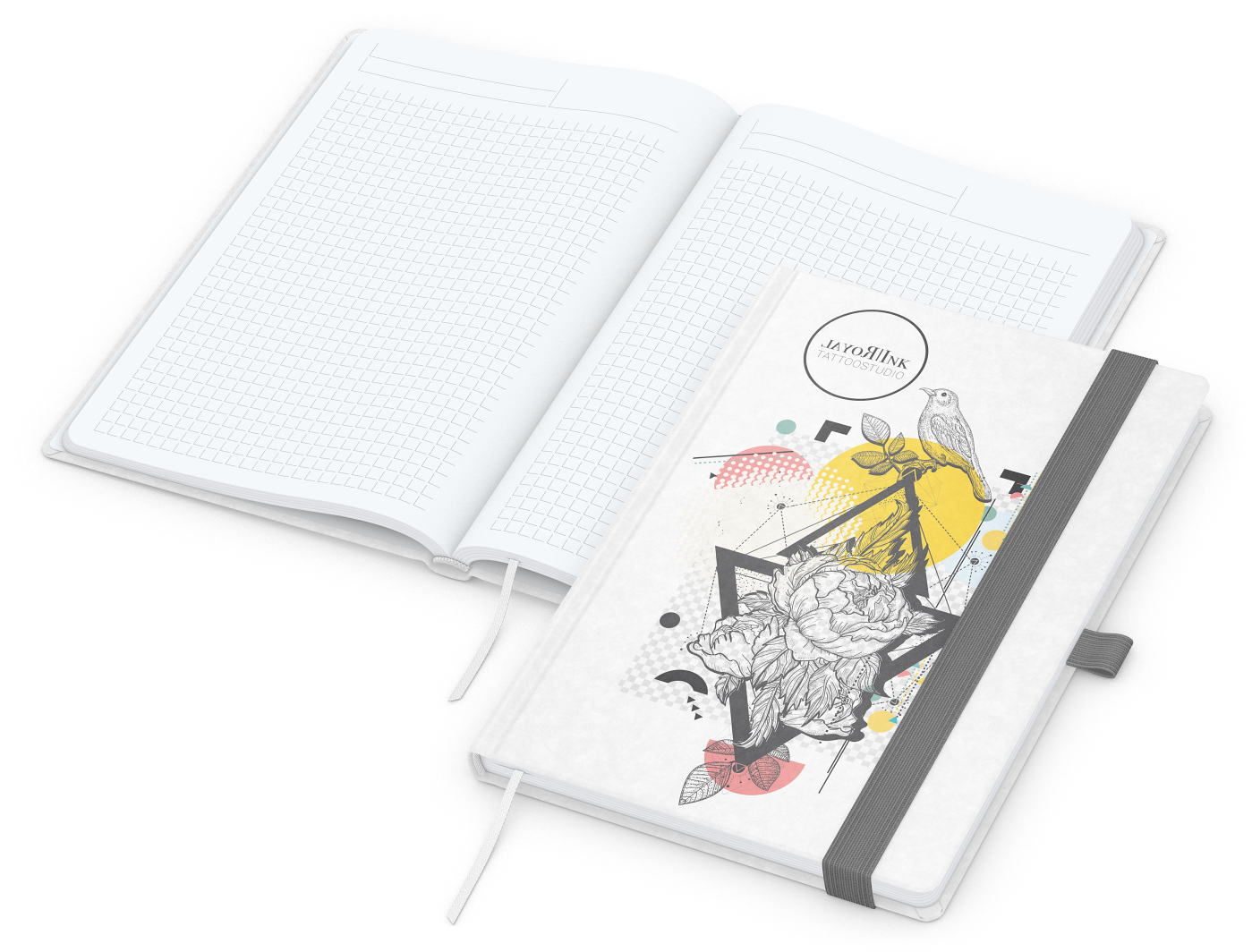 Notizbuch Match-Book, A5, White, Winkelkaro, weiß-individuell, silbergrau