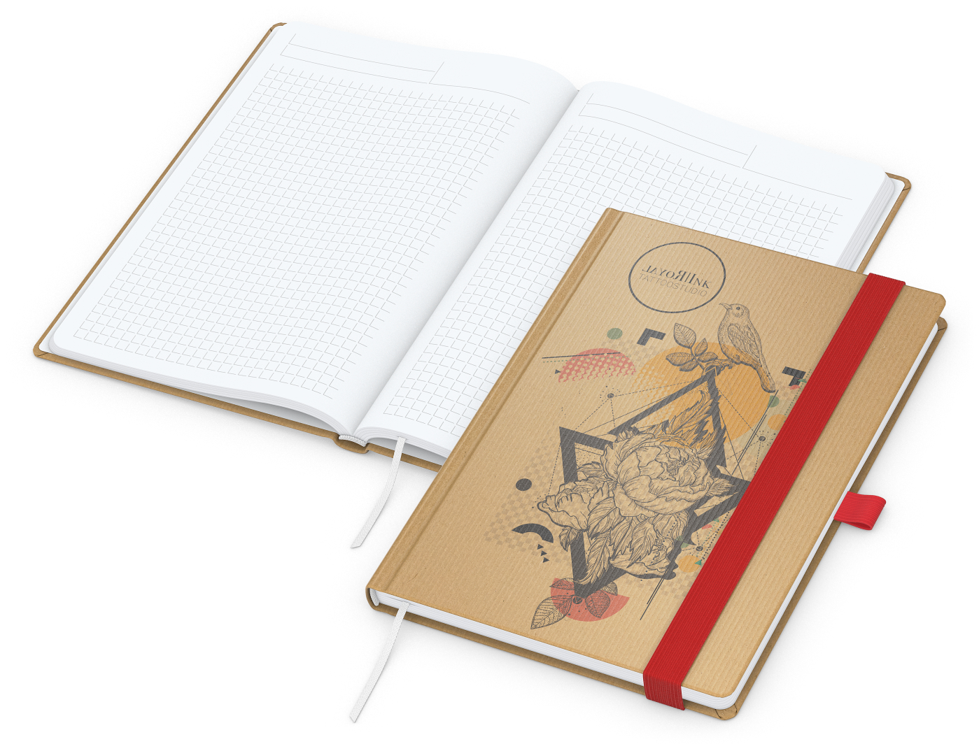 Notizbuch Match-Book, A5, White, Winkelkaro, braun-individuell, rot