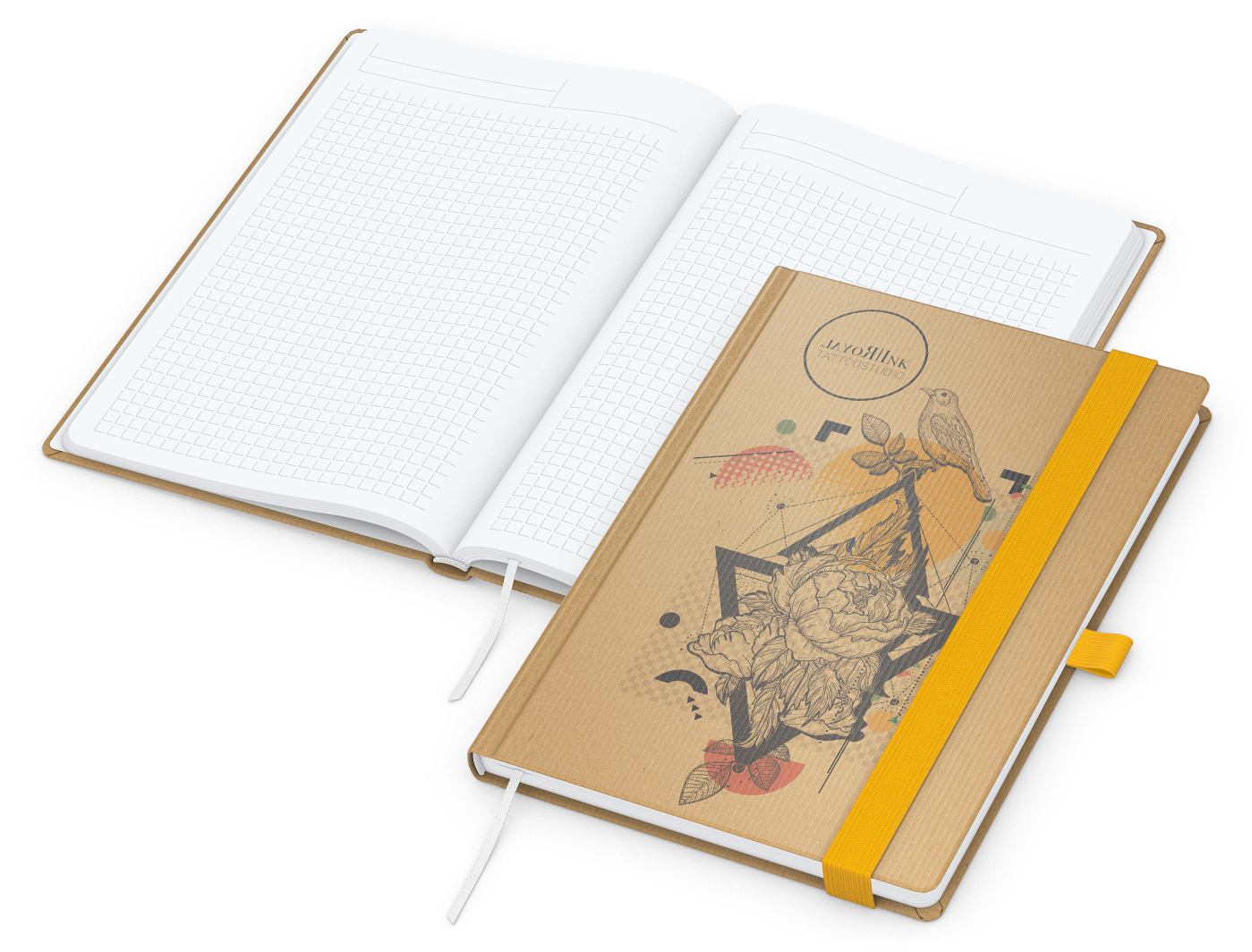 Notizbuch Match-Book, A5, White, Winkelkaro, braun-individuell, gelb