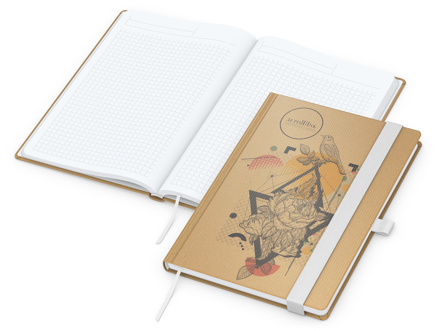 Notizbuch Match-Book, A5, White, Winkelkaro, braun-individuell, weiß