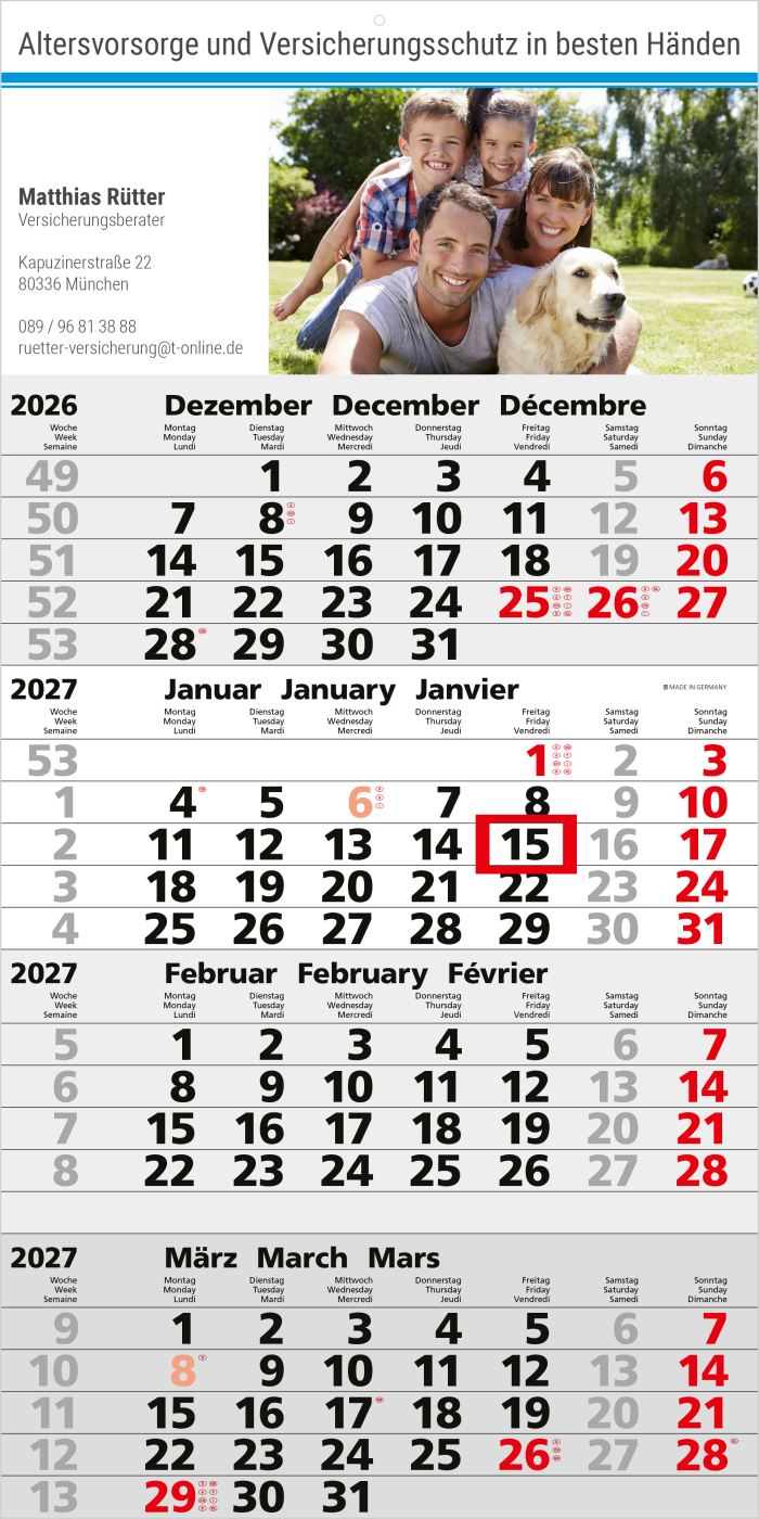 4-Monatskalender Einblatt Mega 4 Post A