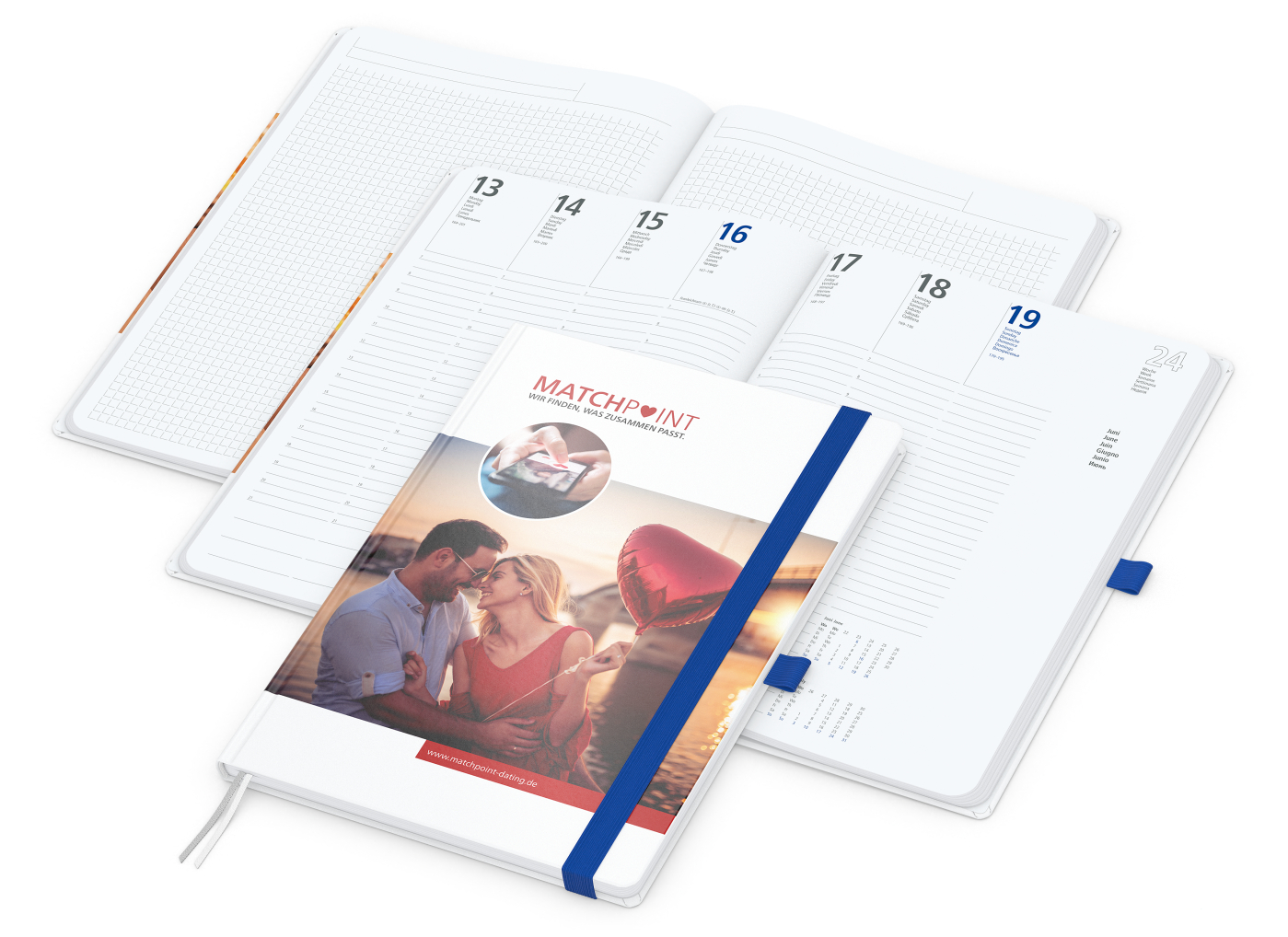 Wochenkalender vorne + Notizen hinten Match-Hybrid, A4, Papier glänzend, mittelblau