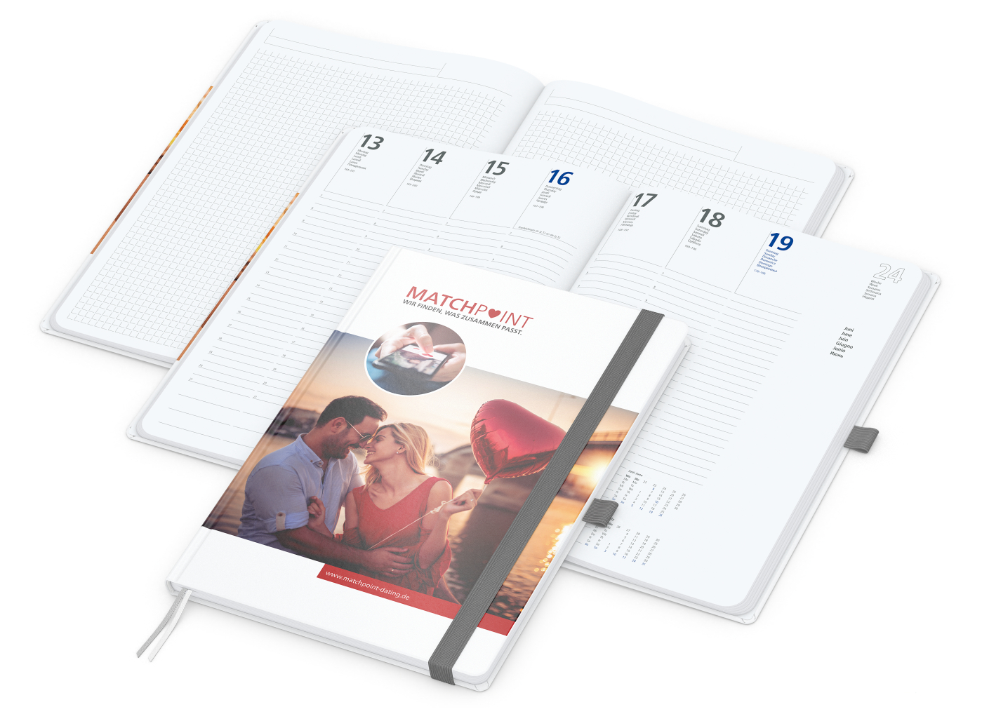 Wochenkalender vorne + Notizen hinten Match-Hybrid, A4, Papier glänzend, silbergrau