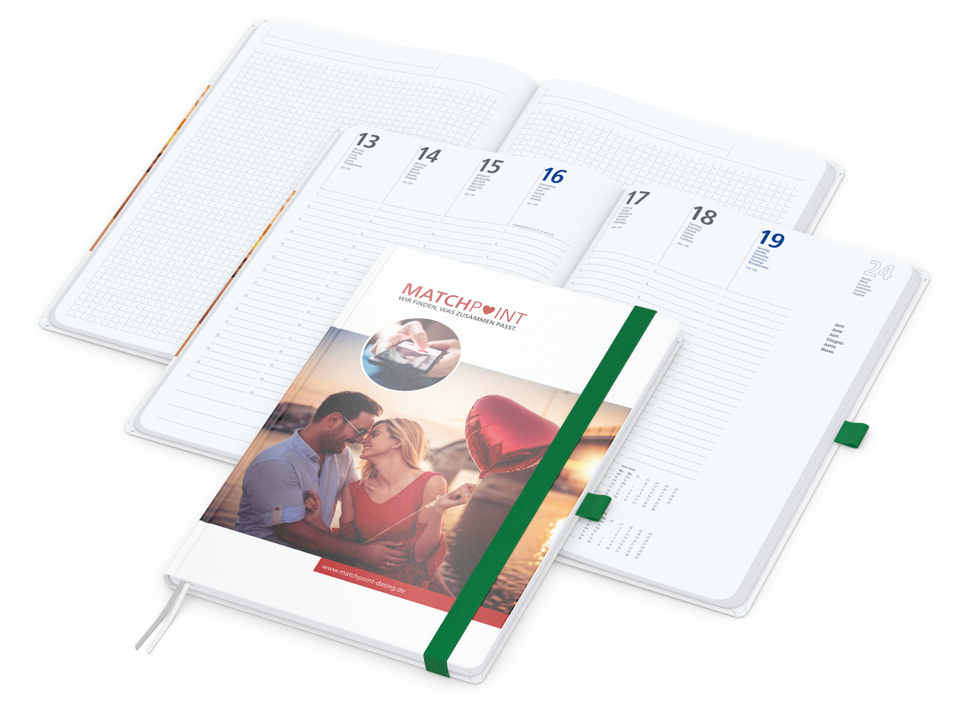 Wochenkalender vorne + Notizen hinten Match-Hybrid, A4, Papier matt, grün
