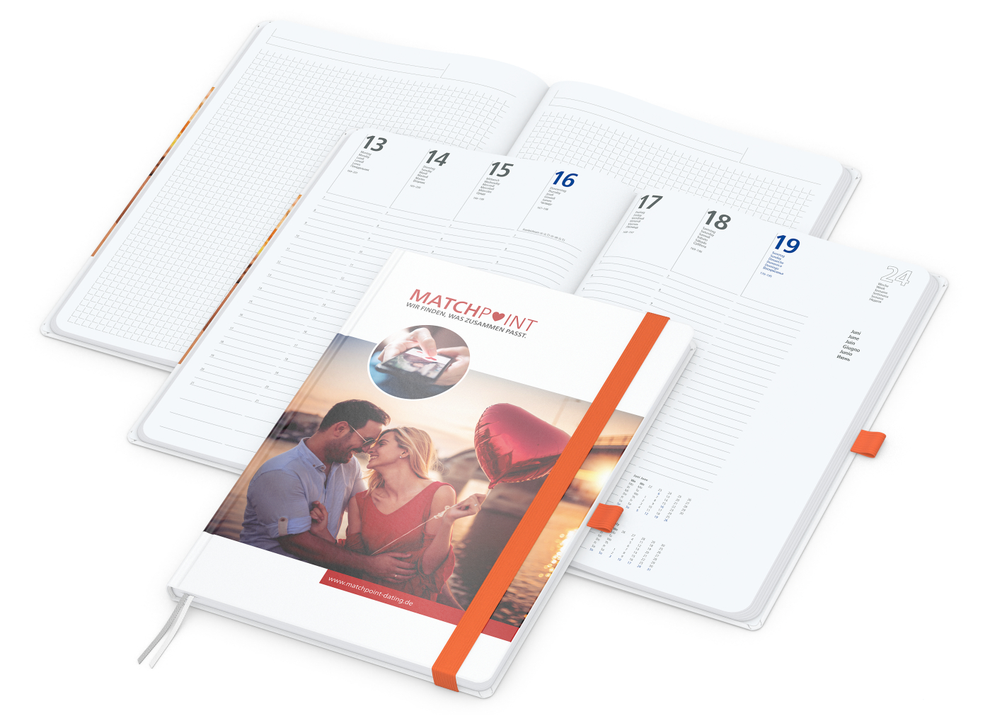 Wochenkalender vorne + Notizen hinten Match-Hybrid, A4, Papier matt, orange