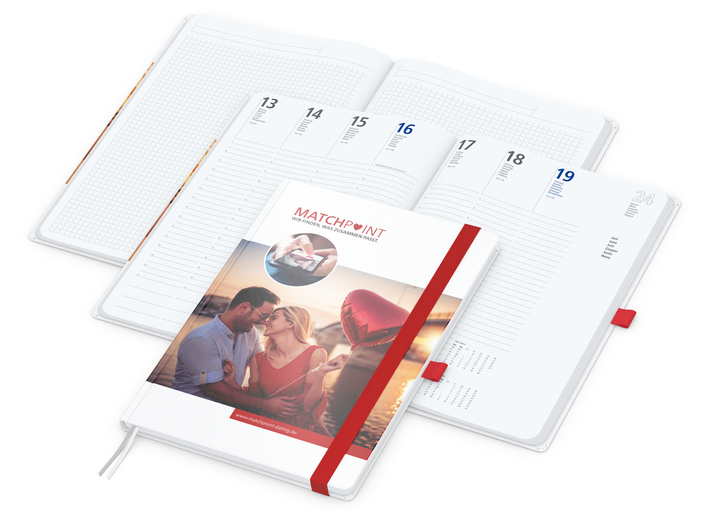 Wochenkalender vorne + Notizen hinten Match-Hybrid, A4, Papier matt, rot