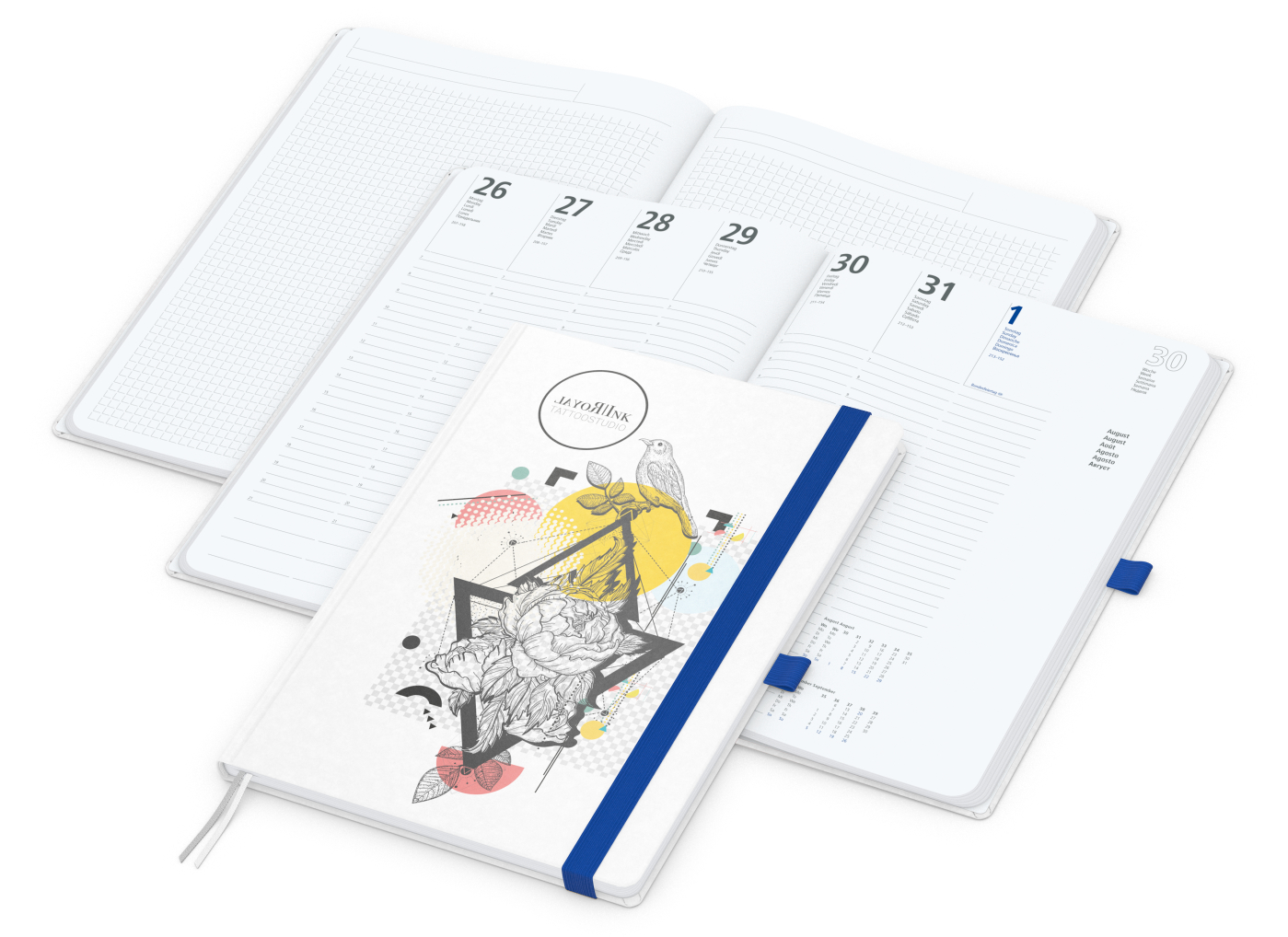 Wochenkalender vorne + Notizen hinten Match-Hybrid, A4, Naturpapier weiß, mittelblau