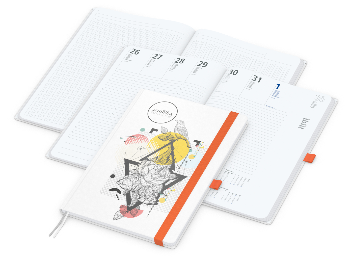 Wochenkalender vorne + Notizen hinten Match-Hybrid, A4, Naturpapier weiß, orange