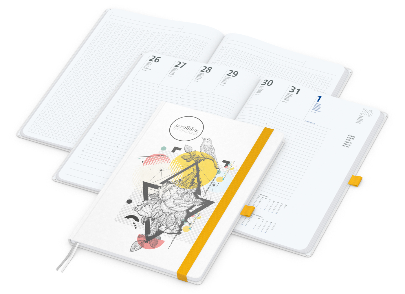 Wochenkalender vorne + Notizen hinten Match-Hybrid, A4, Naturpapier weiß, gelb