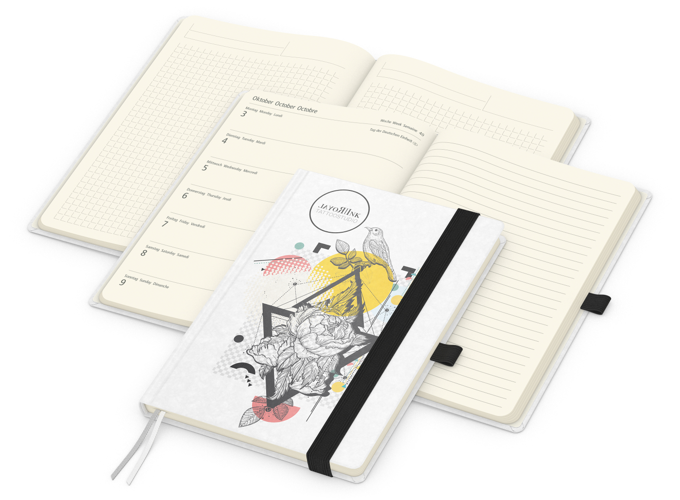 Wochenkalender links + Notizen rechts Match-Hybrid, Naturpapier weiß, schwarz