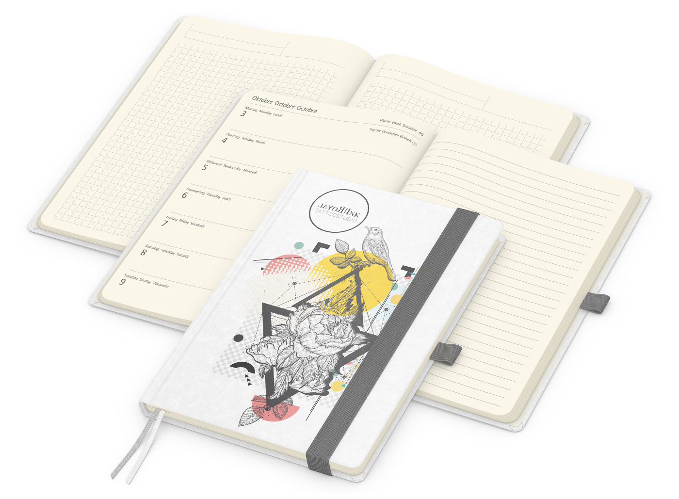 Wochenkalender links + Notizen rechts Match-Hybrid, Naturpapier weiß, silbergrau