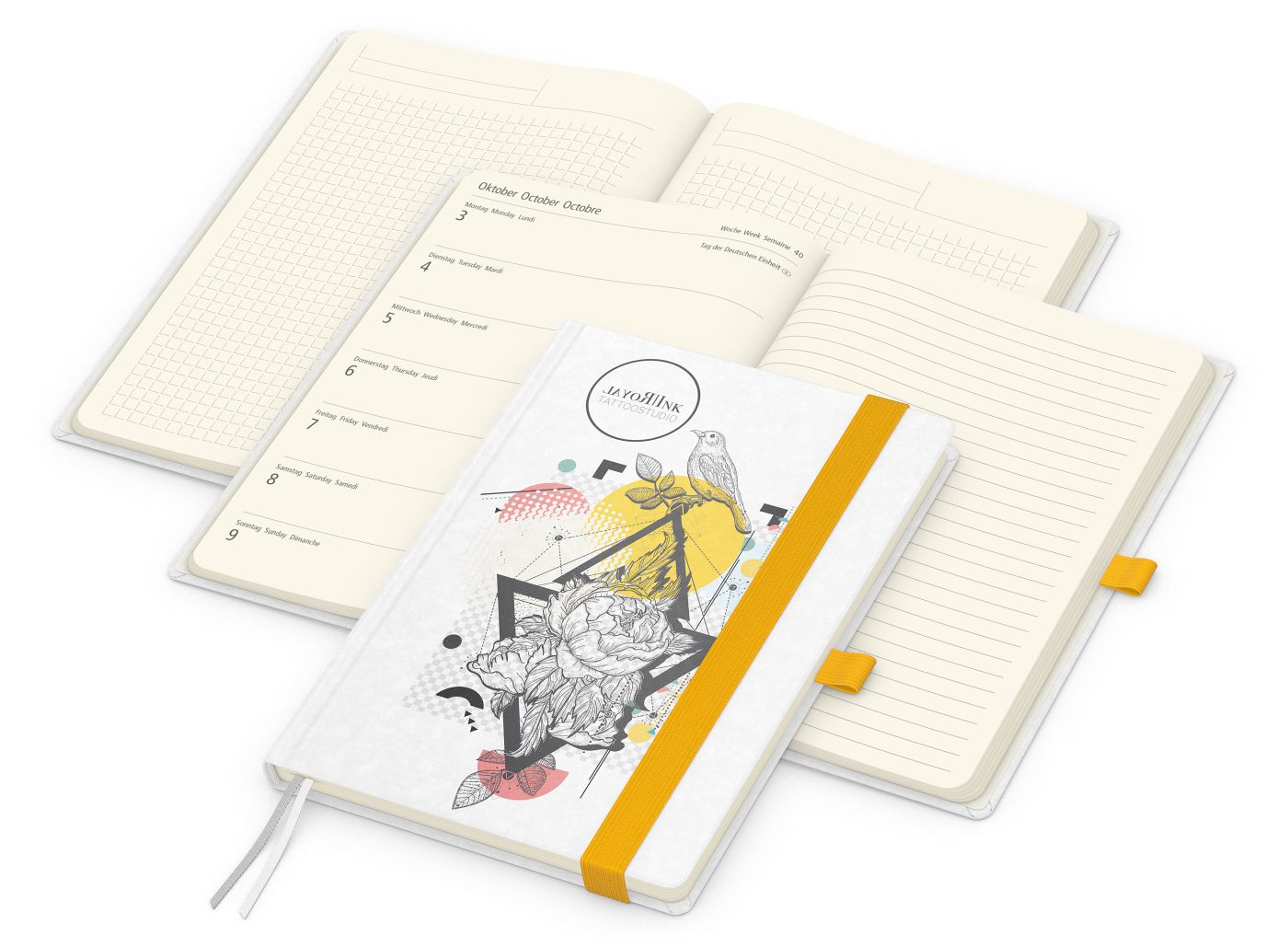 Wochenkalender links + Notizen rechts Match-Hybrid, Naturpapier weiß, gelb