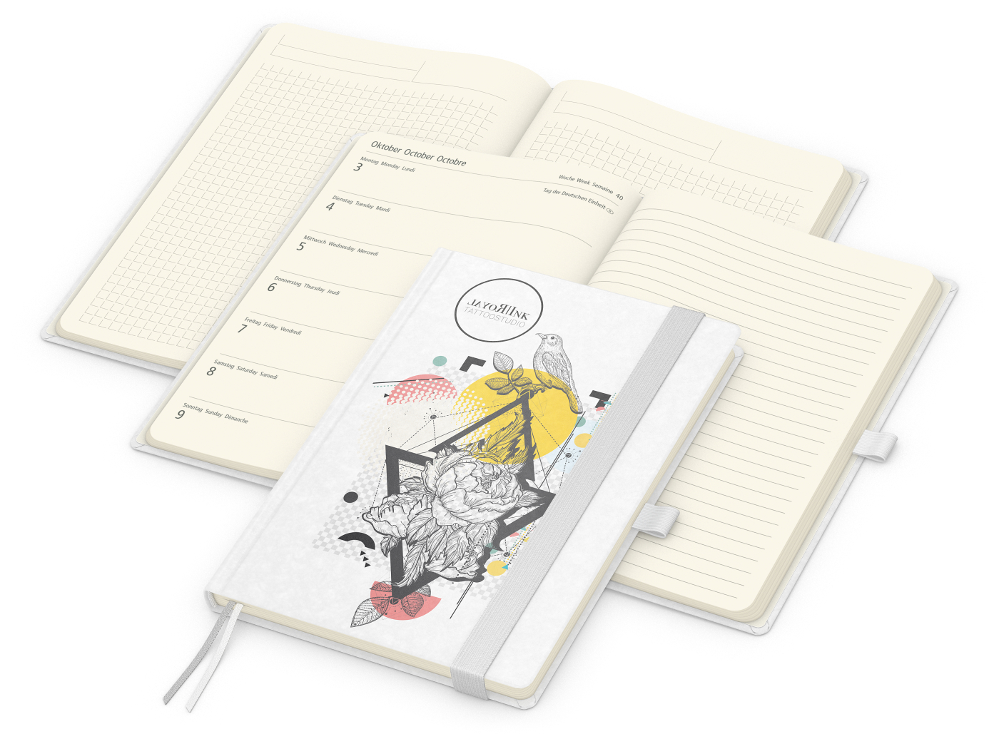 Wochenkalender links + Notizen rechts Match-Hybrid, Naturpapier weiß, weiß