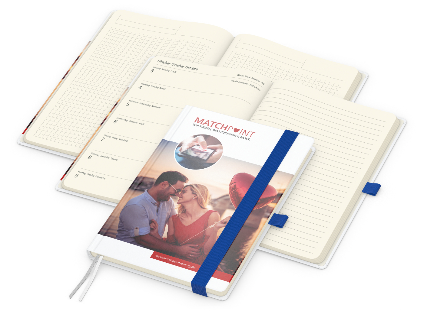 Wochenkalender links + Notizen rechts Match-Hybrid, Papier matt, mittelblau