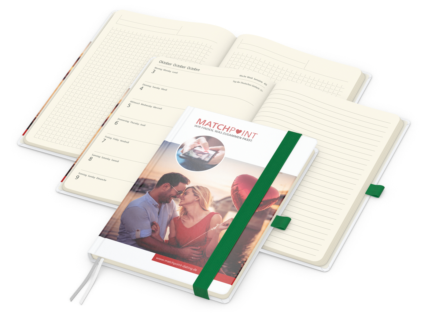 Wochenkalender links + Notizen rechts Match-Hybrid, Papier matt, grün