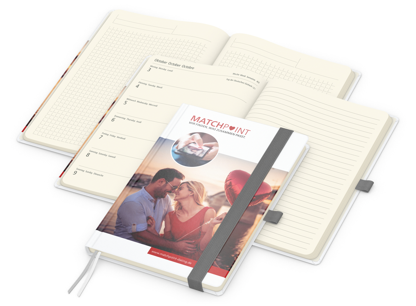 Wochenkalender links + Notizen rechts Match-Hybrid, Papier matt, silbergrau