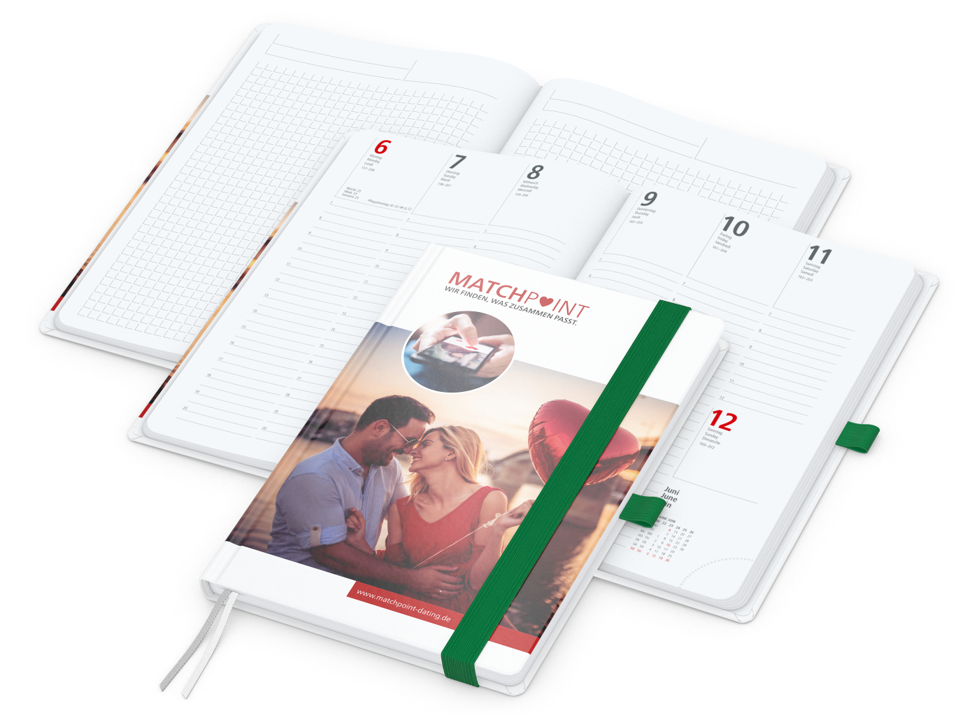 Wochenkalender vorne + Notizen hinten Match-Hybrid, A5, Papier glänzend, grün