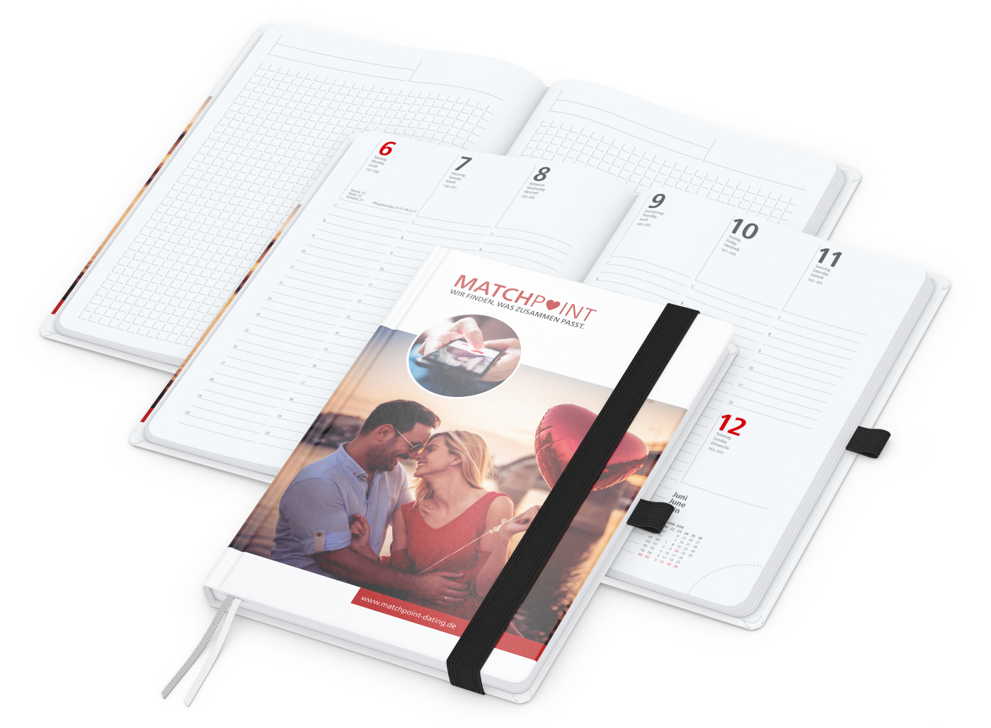 Wochenkalender vorne + Notizen hinten Match-Hybrid, A5, Papier matt, schwarz