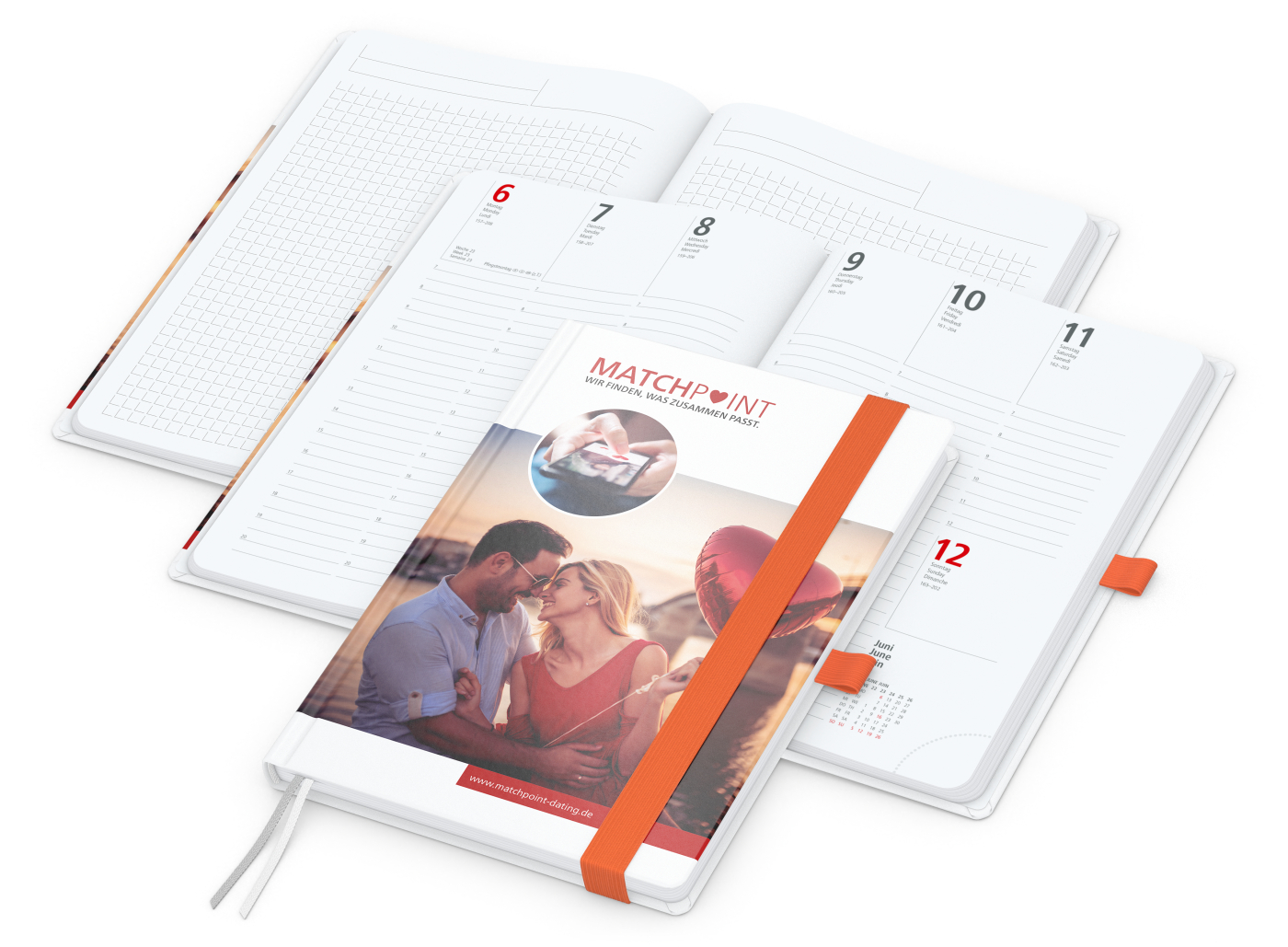 Wochenkalender vorne + Notizen hinten Match-Hybrid, A5, Papier matt, orange