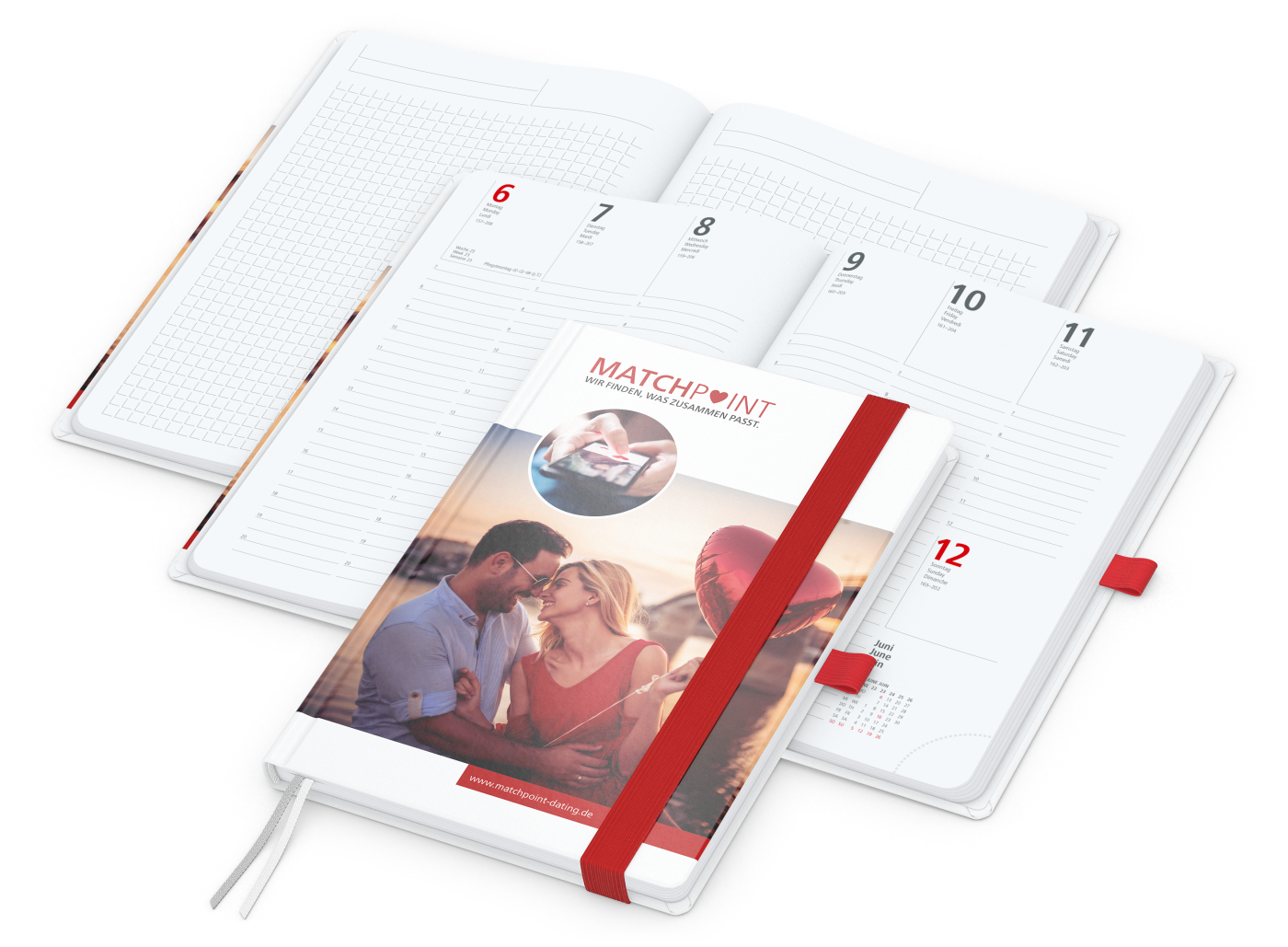 Wochenkalender vorne + Notizen hinten Match-Hybrid, A5, Papier matt, rot
