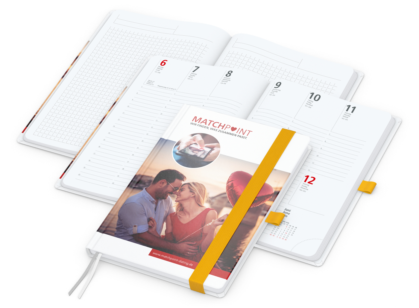 Wochenkalender vorne + Notizen hinten Match-Hybrid, A5, Papier matt, gelb