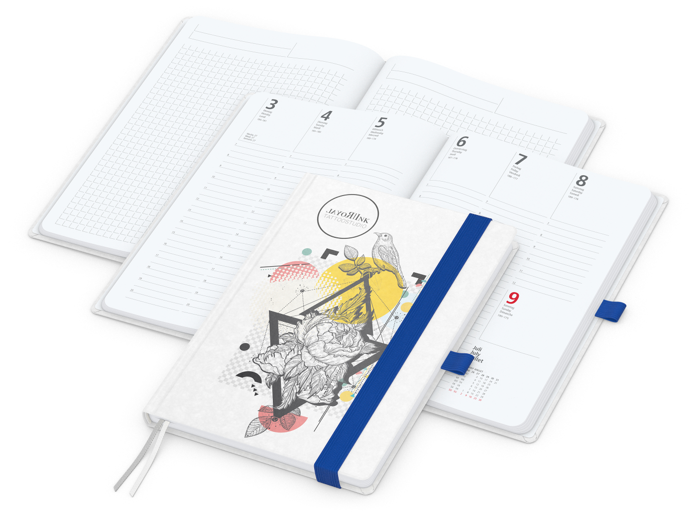 Wochenkalender vorne + Notizen hinten Match-Hybrid, A5, Naturpapier weiß, mittelblau