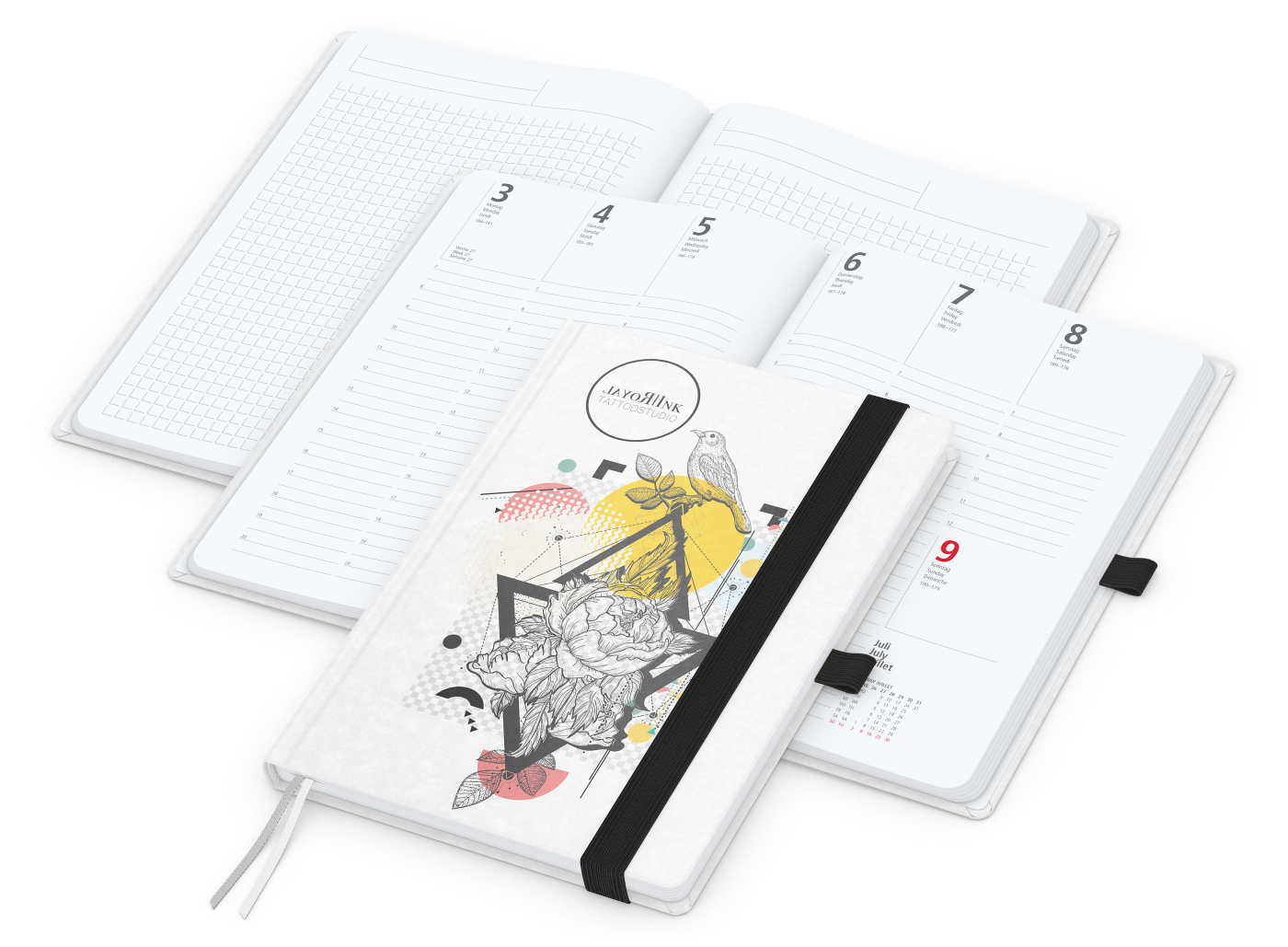 Wochenkalender vorne + Notizen hinten Match-Hybrid, A5, Naturpapier weiß, schwarz