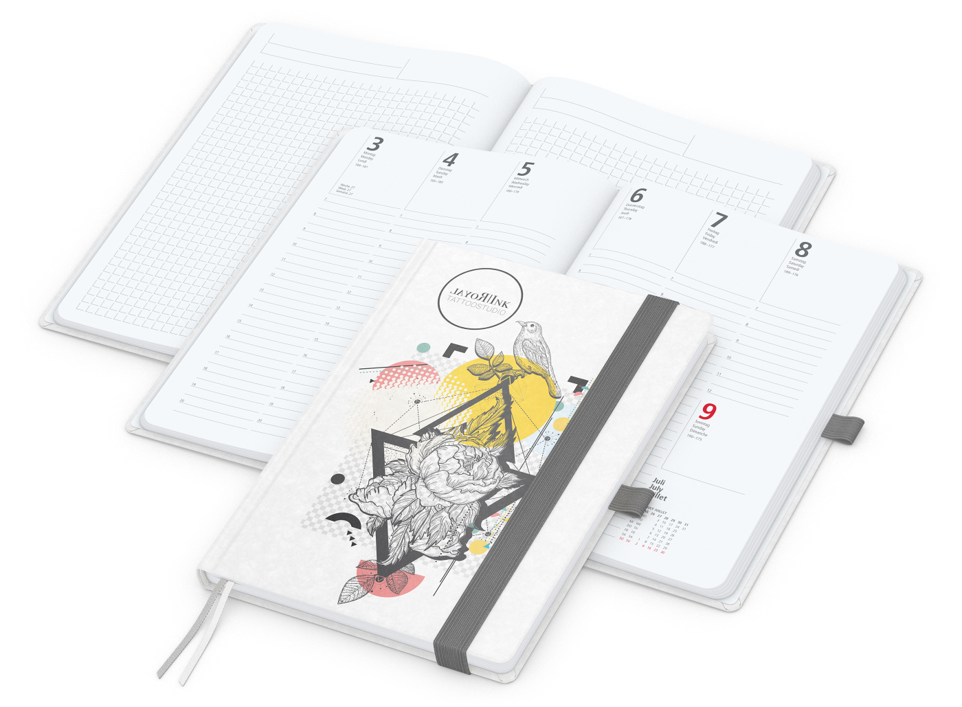 Wochenkalender vorne + Notizen hinten Match-Hybrid, A5, Naturpapier weiß, silbergrau