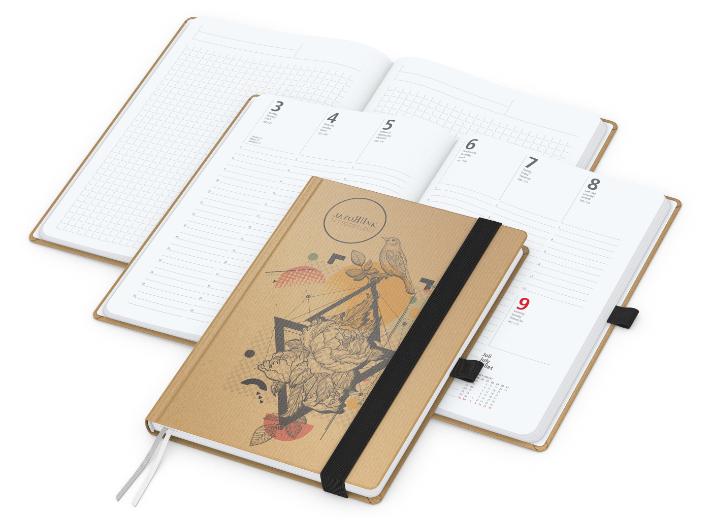 Wochenkalender vorne + Notizen hinten Match-Hybrid, A5, Naturpapier braun, schwarz