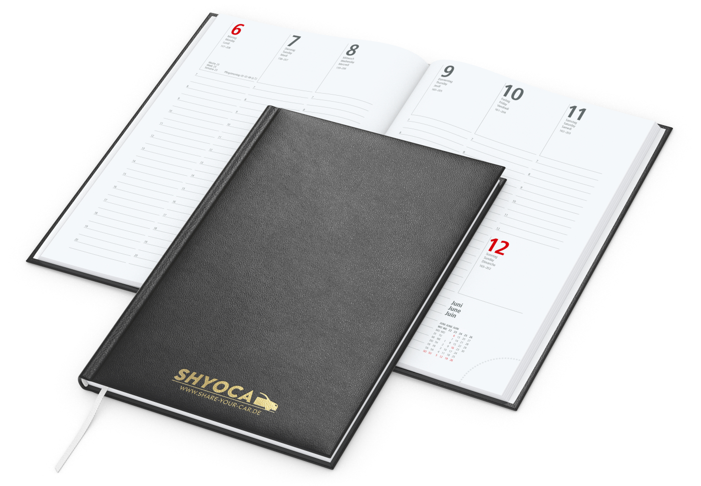 Wochenkalender Prestige, schwarz, Goldprägung