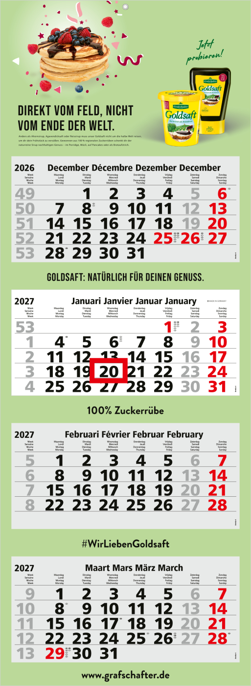 4-Monatskalender Mehrblock Quadro Light 4, Benelux