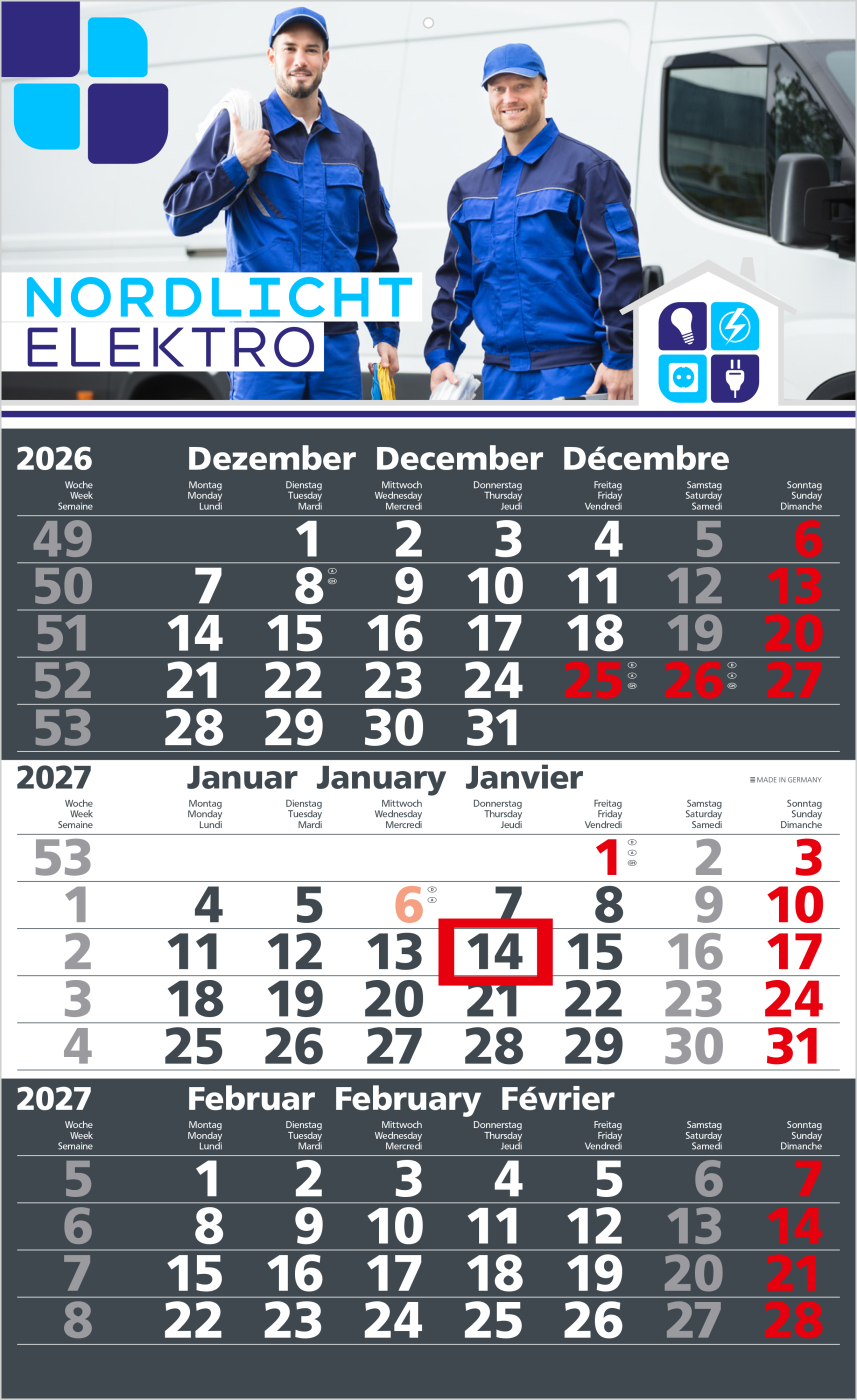 3-Monatskalender Einblatt Solid 3, anthrazit