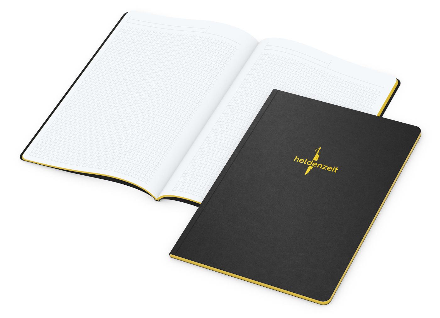 Notizbuch Tablet-Book, A4, Winkelkaro, gelb, Prägung