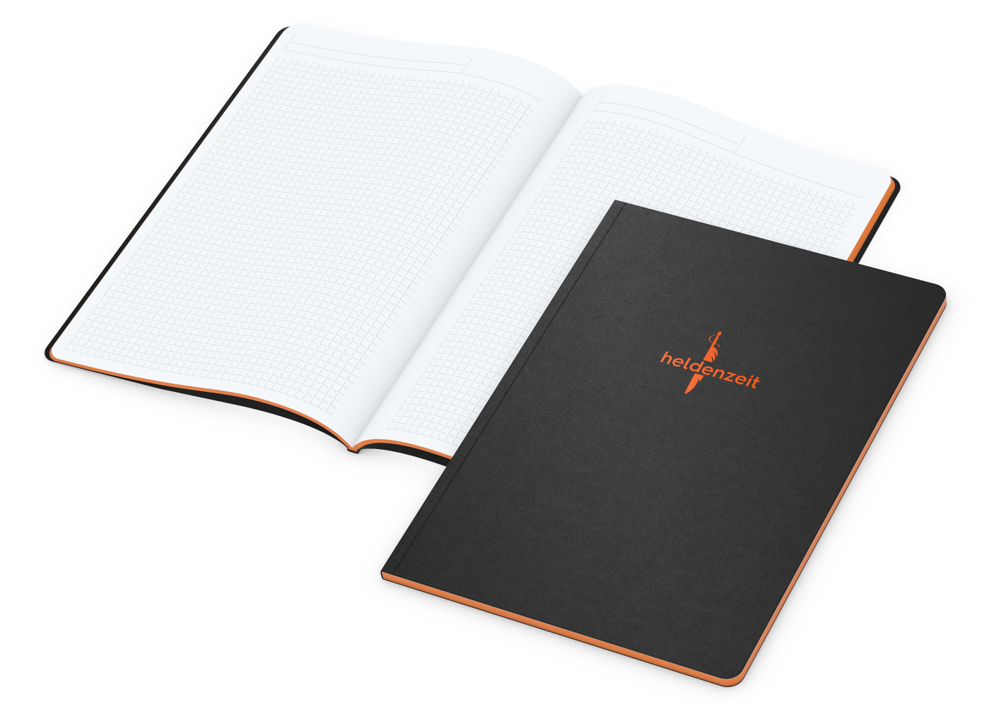 Notizbuch Tablet-Book, A4, Winkelkaro, orange, Prägung