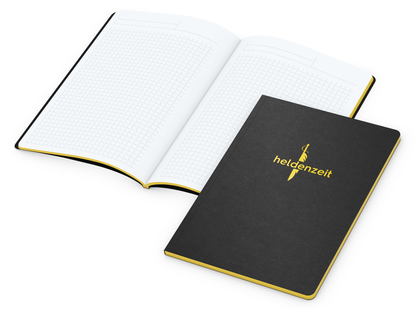 Notizbuch Tablet-Book, A5, Winkelkaro, gelb, Prägung
