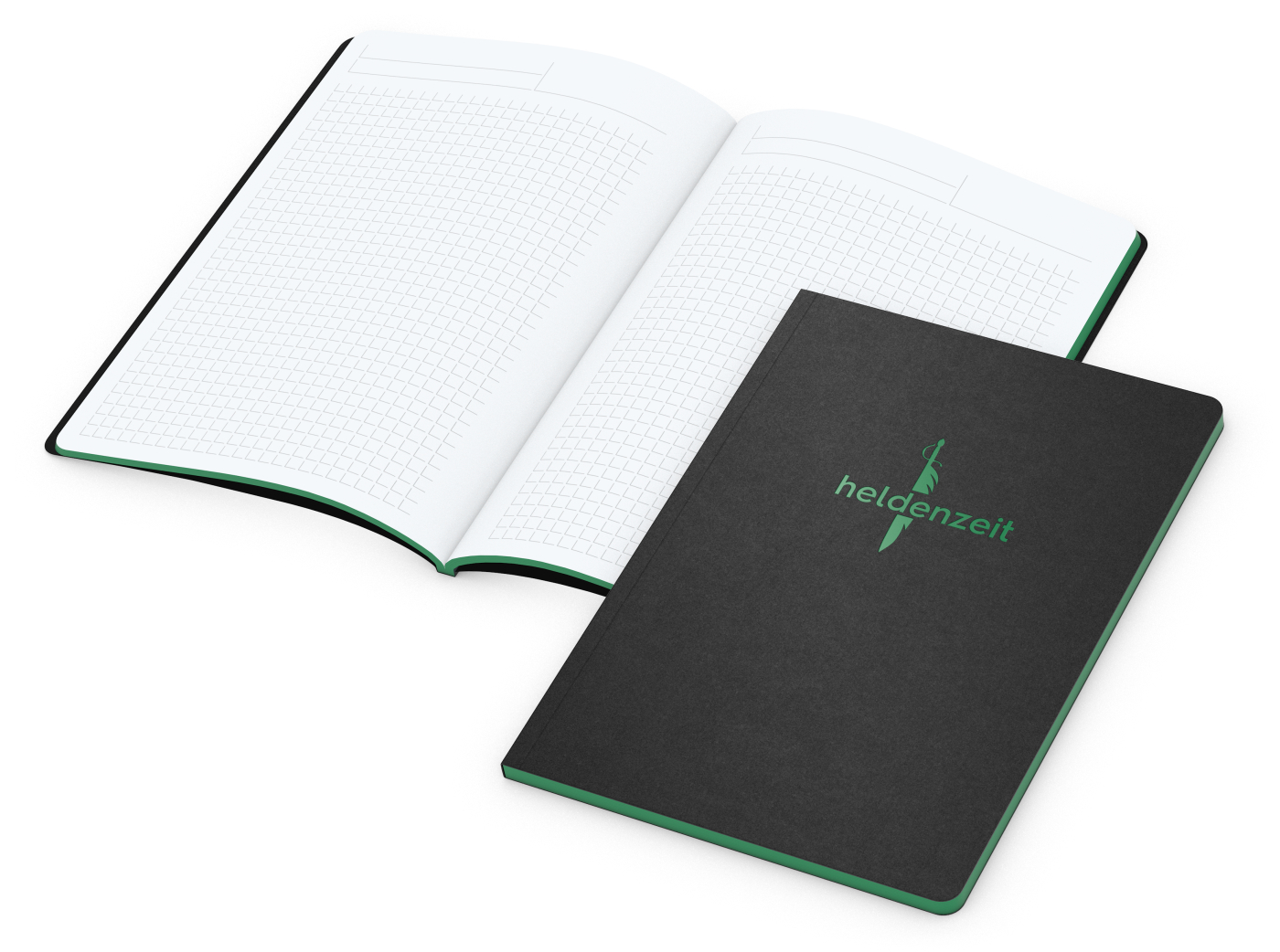 Notizbuch Tablet-Book, A5, Winkelkaro, grün, Prägung