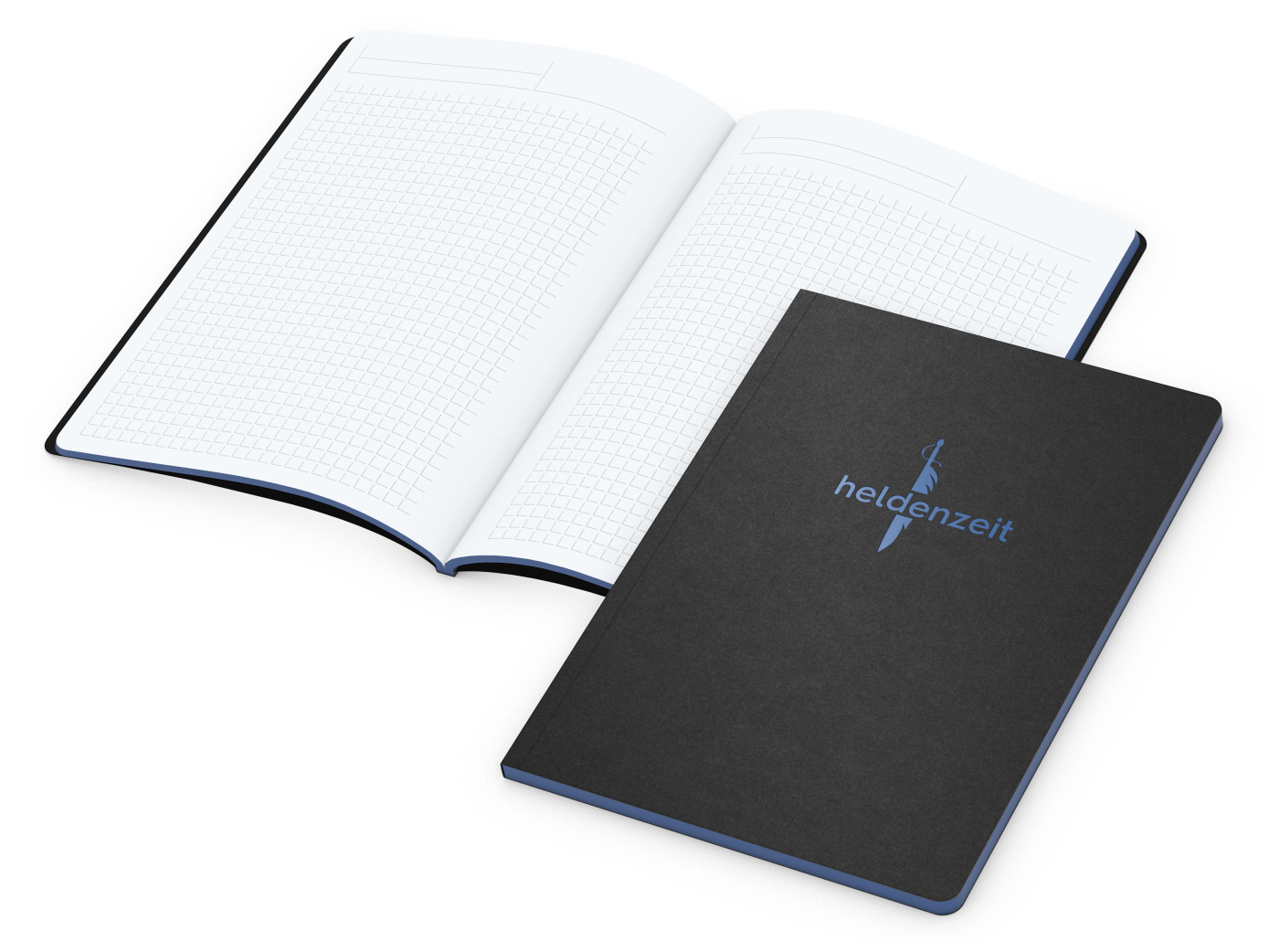 Notizbuch Tablet-Book, A5, Winkelkaro, mittelblau, Prägung