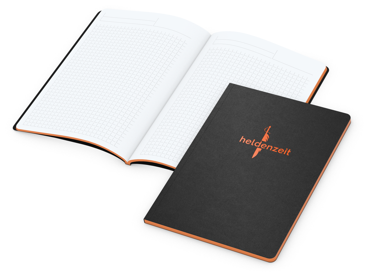 Notizbuch Tablet-Book, A5, Winkelkaro, orange, Prägung