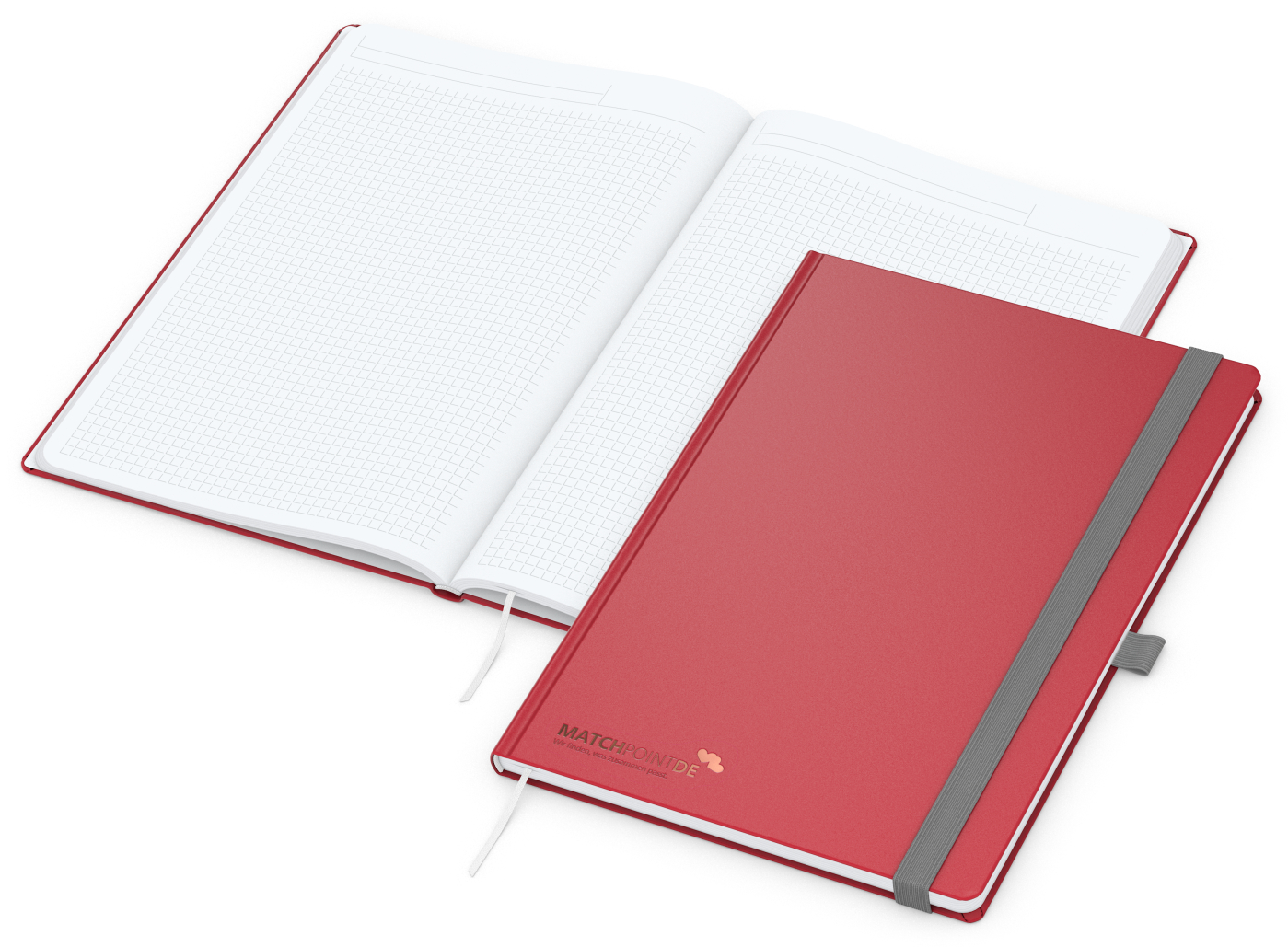 Notizbuch Vision-Book, A4, White, Winkelkaro, rot, Kupferprägung