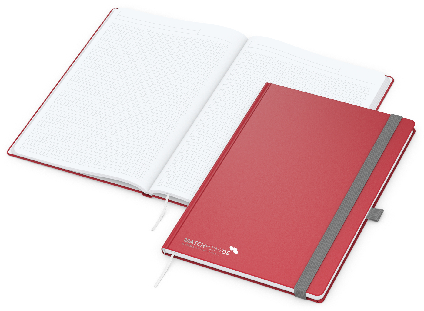 Notizbuch Vision-Book, A4, White, Winkelkaro, rot, Silberprägung
